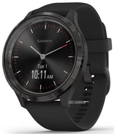 Smartwatch Garmin z czarnym, gumowym paskiem